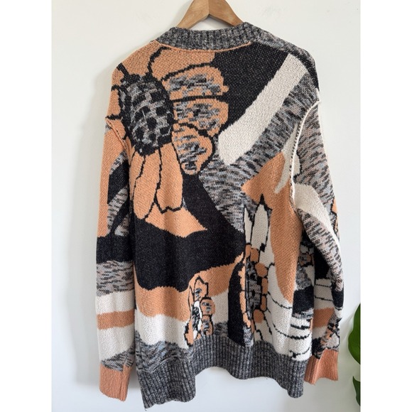 Free People Cardigan Front Button August Peach Gray Petals Combo S Oversize - Picture 10 of 10